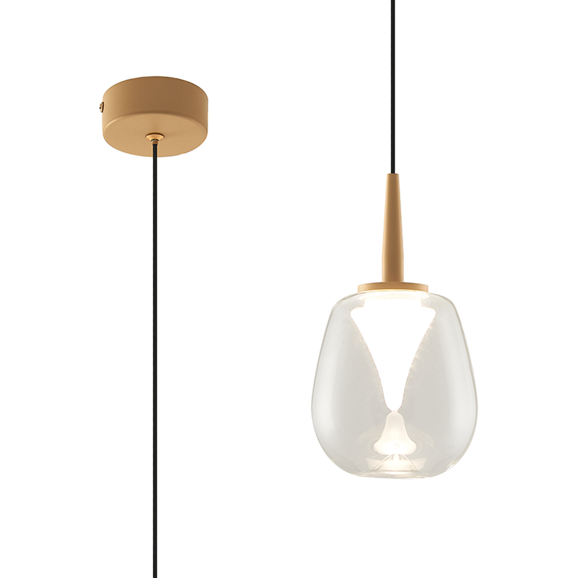 MK0005  Andromeda Single Pendant, 5W LED, 3000K, 500lm, Light Gold/Clear/Frosted 3yrs Warranty